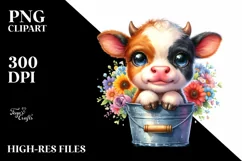 Cute Baby Cow Cub in Watery Bucket | Sublimation | Clipart Product Image 3