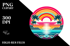 Retro Tropical Rainbow Sunset PNG Product Image 2