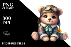Cute Aviator Bear, Watercolor Clipart Product Image 2