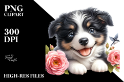 Cute Happy Baby Border Collie with Big Eyes PNG Product Image 2