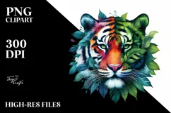 Abstract Vibrant Plant Leaves Tiger PNG Product Image 3