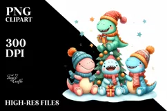 Retro Dinosaur Winter Party PNG Product Image 2