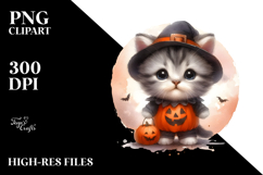 Digital Painting Baby Kitten on Halloween Moon PNG Product Image 2