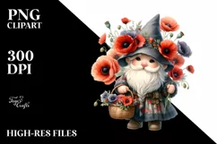 Watercolor Gnome Holding Flower Basket | Clipart Product Image 3