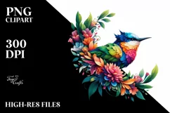 Abstract Vibrant Plant Leaves and 3D Flowers Bird Frame PNG Product Image 1