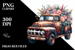 Vintage Rusty Pickup Truck with Flowers | Clipart Product Image 1
