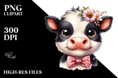 Enthusiastic Baby Cow with Hay Straw PNG Product Image 2