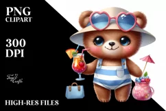 Cute Baby Bear Dressed for Beach with Cocktails | Clipart Product Image 1
