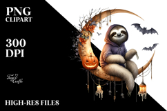 Halloween Sloth Sitting on Half Moon PNG Product Image 2
