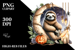 Halloween Sloth Sitting on Half Moon PNG Product Image 2