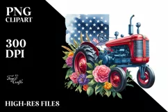 Vintage Vibrant Tractor with Flowers | Clipart Product Image 3