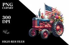 Vintage Vibrant Tractor with Flowers | Clipart Product Image 3