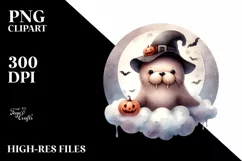 Retro Cute Baby Walrus on Halloween Cloud PNG Product Image 3