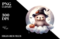 Retro Cute Baby Walrus on Halloween Cloud PNG Product Image 2
