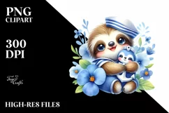 Colorful Cuddling Baby Sloth, Watercolor Product Image 3