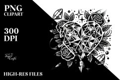 Simple Tattoo Style Heart with Broken Diamonds, PNG Product Image 2