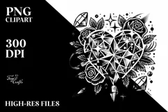 Simple Tattoo Style Heart with Broken Diamonds, PNG Product Image 2