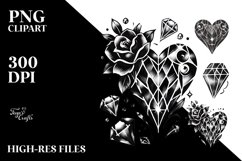 Simple Tattoo Style Heart with Broken Diamonds, PNG Product Image 2