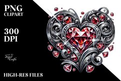 Tattoo Style Heart with Diamonds, PNG Product Image 2