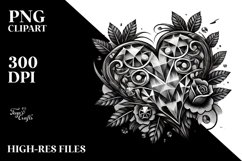 Tattoo Style Heart with Diamonds, PNG Product Image 2
