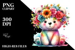 Vibrant Cartoon-Style Bear Adorned with Flower Crown | Product Image 2