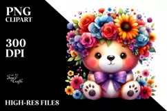 Vibrant Cartoon-Style Bear Adorned with Flower Crown | Product Image 3