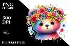 Vibrant Flower Crown, Colorful Baby Bear Clipart Product Image 1
