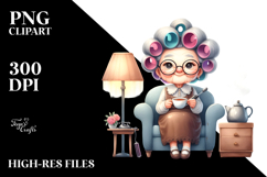 Old Lady Watercolor Character Tea Cup Couch | Clipart Product Image 2