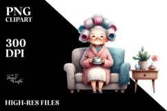 Old Lady Watercolor Character Tea Cup Couch | Clipart Product Image 2