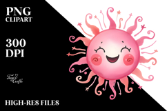 Simple Pinkish Smiling Whimsical Sun PNG Product Image 2