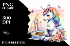 Baby Unicorn with Sailboat PNG Product Image 1