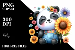 Whimsical Sun Flowers, Cute Baby Panda | Sublimation | Product Image 1