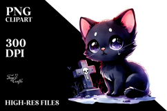 Cute Black Cat, Baby, Graves Clipart Product Image 2