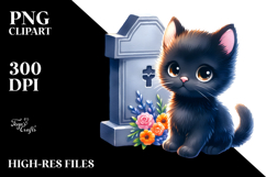 Cute Black Cat, Baby, Graves Clipart Product Image 2
