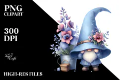 Cute GNOME with Big HAT and Lobelia PNG Product Image 2