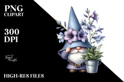 Cute GNOME with Big HAT and Lobelia PNG Product Image 2