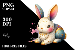 Wooden Bunny with Golden Insertions PNG Product Image 2