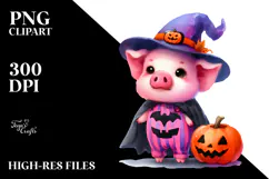 Cute Halloween Pig, Watercolor Clipart Product Image 2