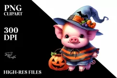 Cute Halloween Pig, Watercolor Clipart Product Image 1