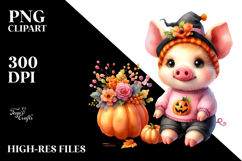 Cute Halloween Pig, Watercolor Clipart Product Image 2