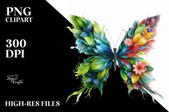 Abstract Vibrant Plant Leaves and 3D Flowers Butterfly PNG Product Image 3