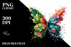 Abstract Vibrant Plant Leaves and 3D Flowers Butterfly PNG Product Image 1