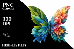 Abstract Vibrant Plant Leaves and 3D Flowers Butterfly PNG Product Image 1