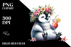 Colorful Watercolor Penguin Wreath Cocktail Young Clipart Product Image 3