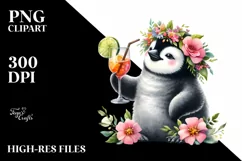 Colorful Watercolor Penguin Wreath Cocktail Young Clipart Product Image 1
