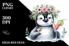 Colorful Watercolor Penguin Wreath Cocktail Young Clipart Product Image 3