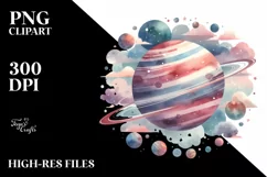Washed Retro Whimsical Planet, Watercolor Clipart Product Image 3