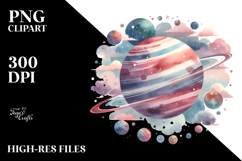 Washed Retro Whimsical Planet, Watercolor Clipart Product Image 2