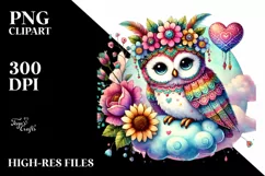 Digital Painting of Cute Boho Owl, PNG Product Image 2