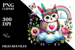 Digital Painting of Cute Boho Owl, PNG Product Image 2